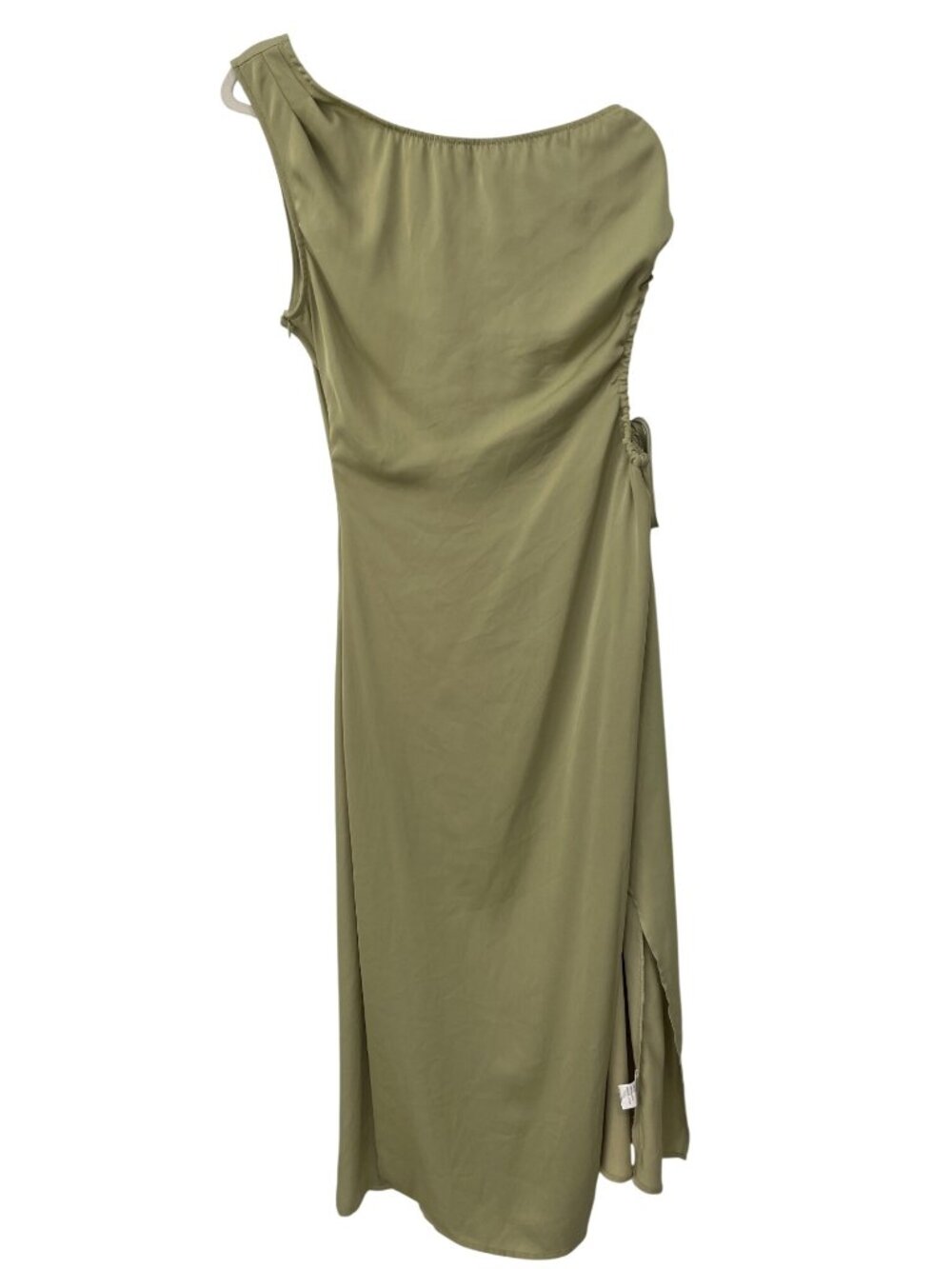 BTFBM Maxi Dress Medium One Shoulder Cutout Side Slit Sage Green Party Cocktail